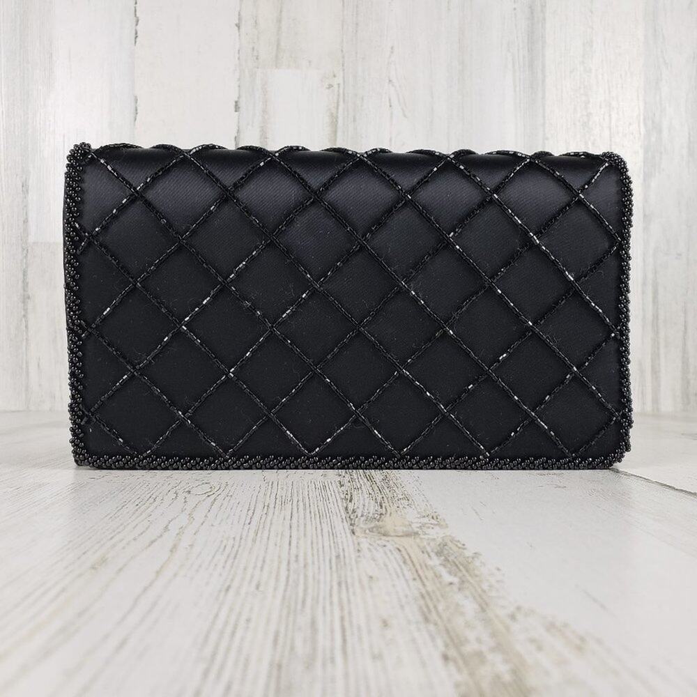 Walborg Black Beaded Embellished Clasp Clutch Shoulder Bag Women's Purse